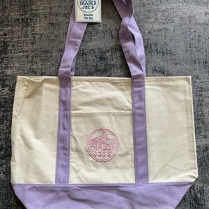 Trader Joe's Cream Tote Bag with Lavender Accents